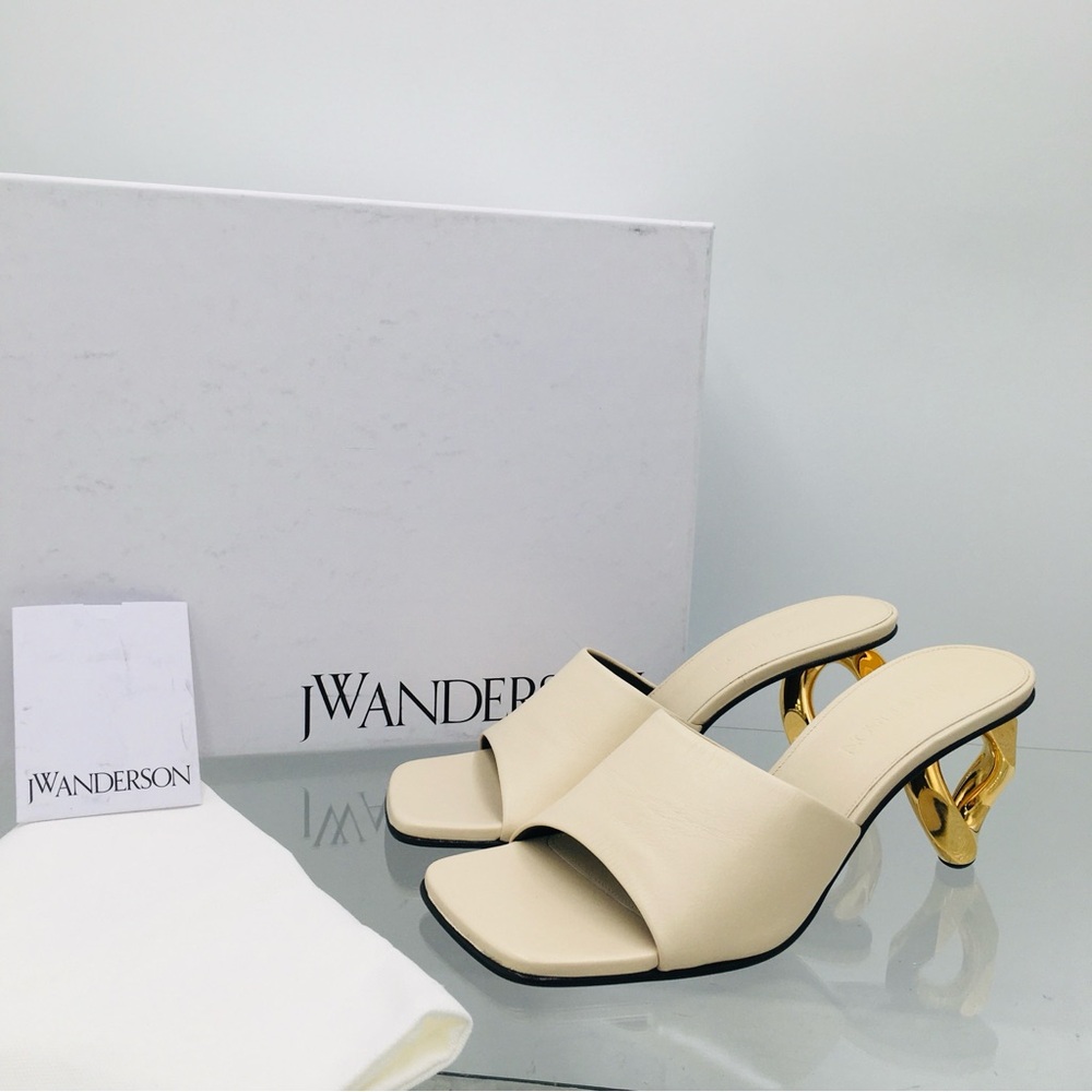 JW Anderson Chain Heel Sandal Cream Leather/ Heel Gold Women’s Size US 7 M